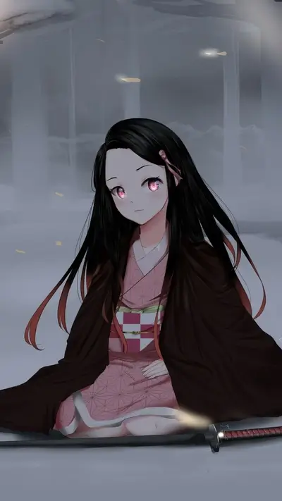 Nezuko Kamado sitting with her sword