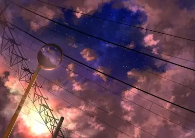 Night sky view from below power lines