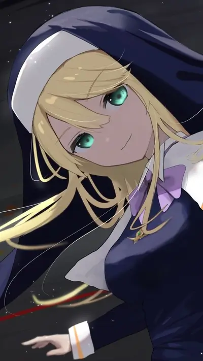 Nun with blond hair and green eyes