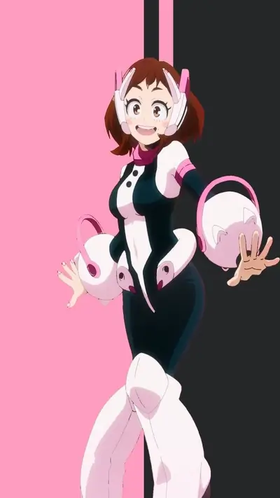 Ochaco Uraraka in hero suit, smiling and posing