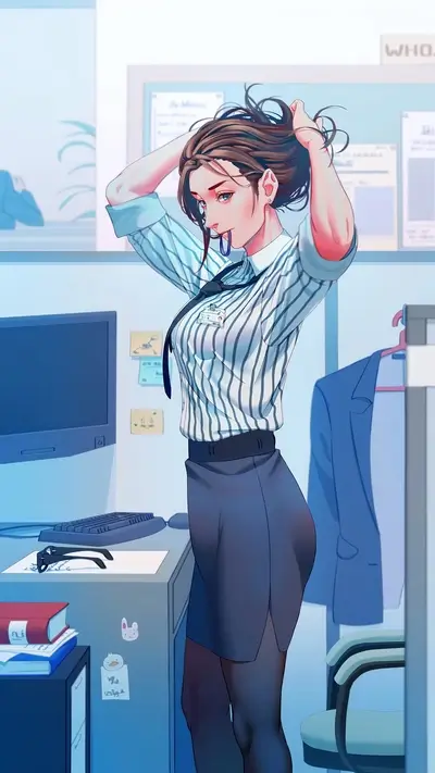 Office worker fixing hair