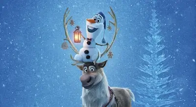 Olaf and Sven in a snowy Christmas scene