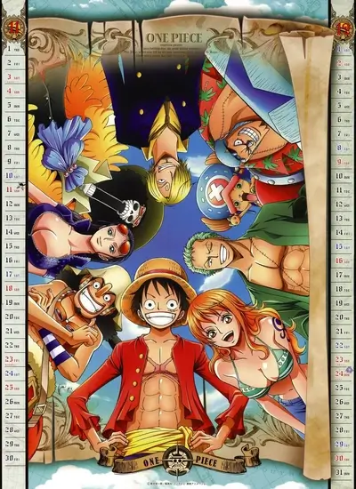 One Piece calendar featuring the Straw Hat Pirates