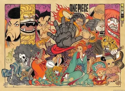 One Piece ukiyo-e style illustration