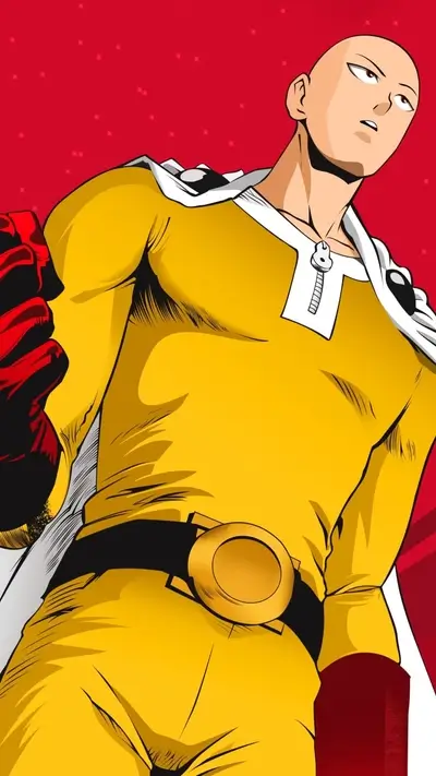 One Punch Man in action pose, yellow suit