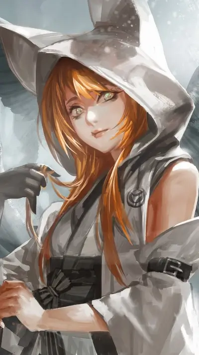 Orange-haired girl in a hooded cloak