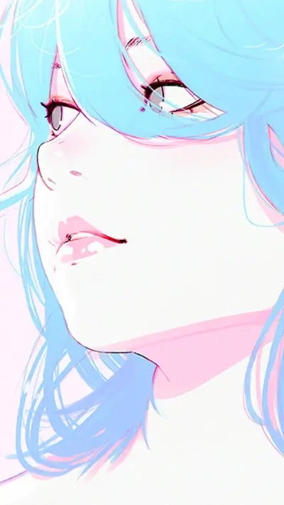 Pastel-colored girl with light blue hair