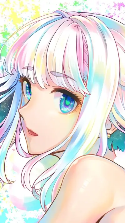Pastel-haired girl with vibrant eyes