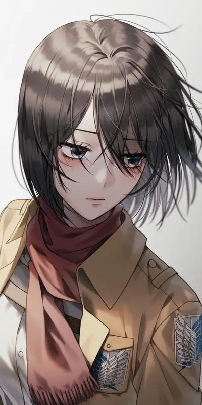 Pensive girl with short black hair, tan jacket and red scarf