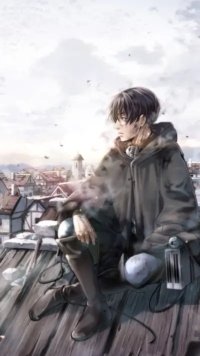 Pensive man on rooftop overlooking city in post-apocalyptic setting