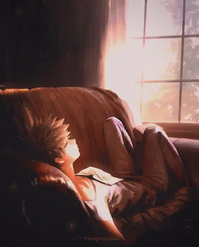 Person resting on a couch, sunlight streaming through a window