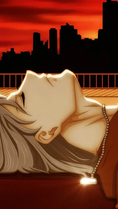 Person sleeping on rooftop at sunset