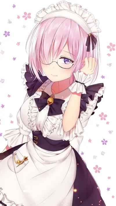 Pink-haired anime girl in maid outfit, enchanting gaze