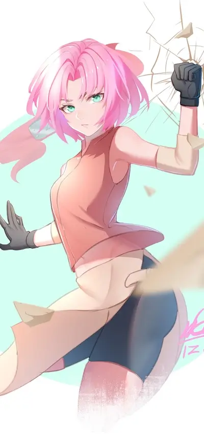 Pink-haired girl breaking glass