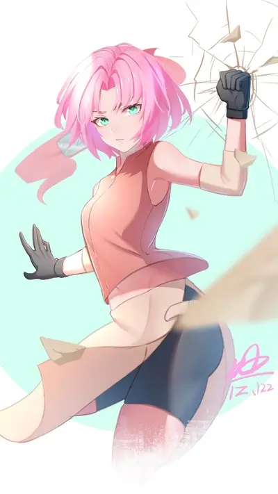 Pink-haired girl breaking glass