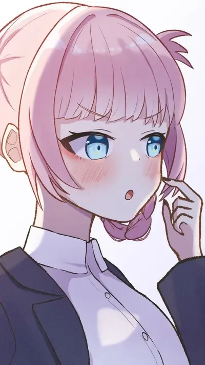 Pink-haired girl in a business suit