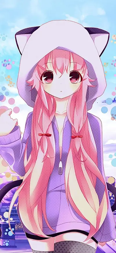 Pink-haired girl in a cat-eared hoodie