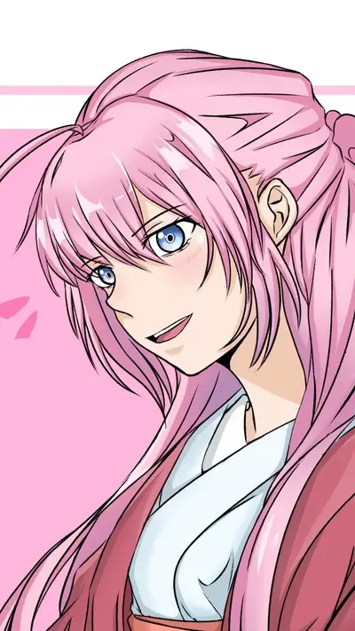 Pink-haired girl in a kimono