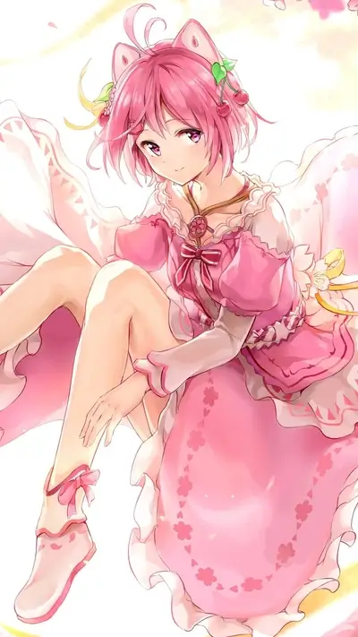 Pink-haired girl in a pink dress
