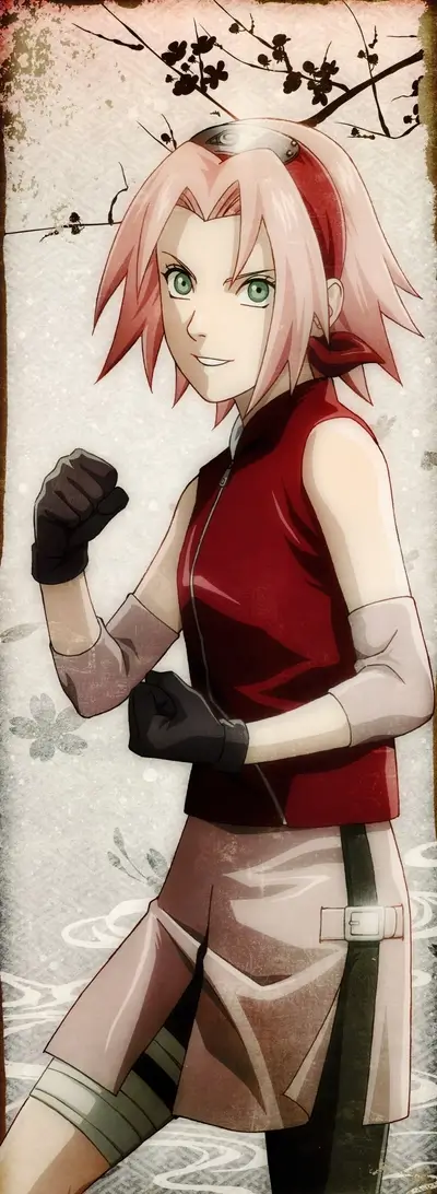 Pink-haired girl in a red vest, fighting stance