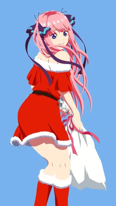 Pink-haired girl in a Santa dress