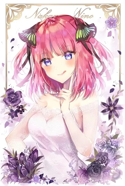 Pink-haired girl in a white dress