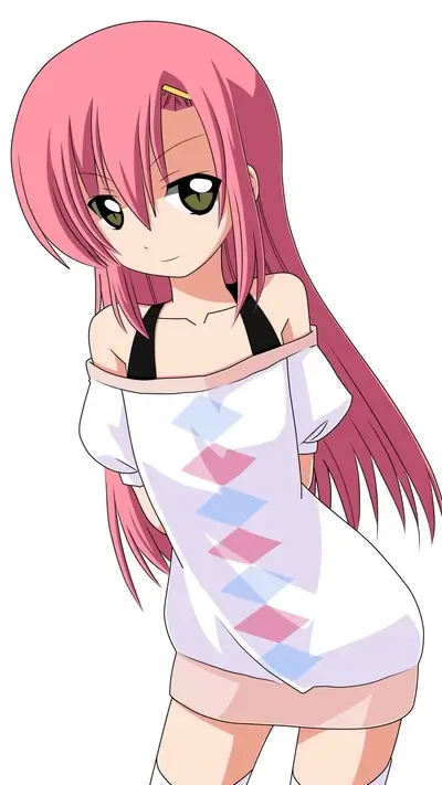 Pink-haired girl in off-shoulder top