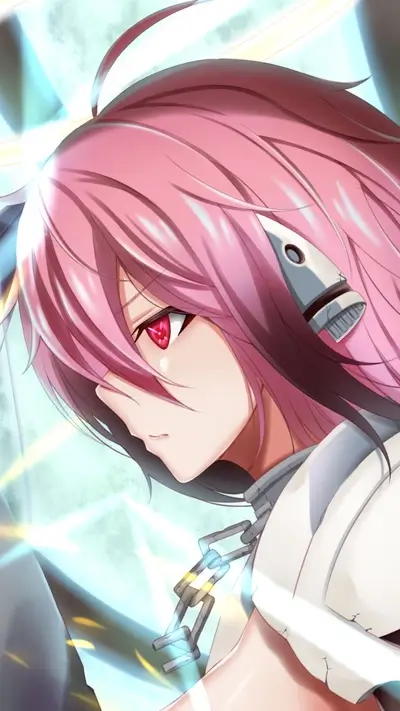 Pink-haired girl with a mechanical device