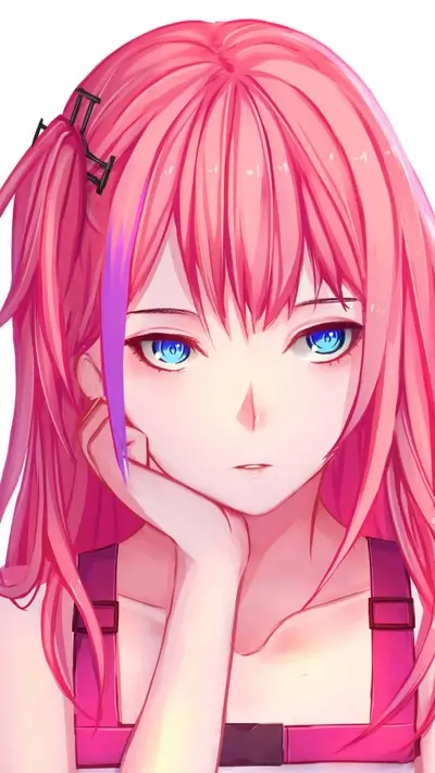 Pink-haired girl with blue eyes