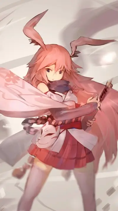 Pink-haired girl with bunny ears wielding a sword
