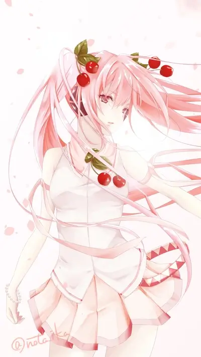 Pink-haired girl with cherries in her hair