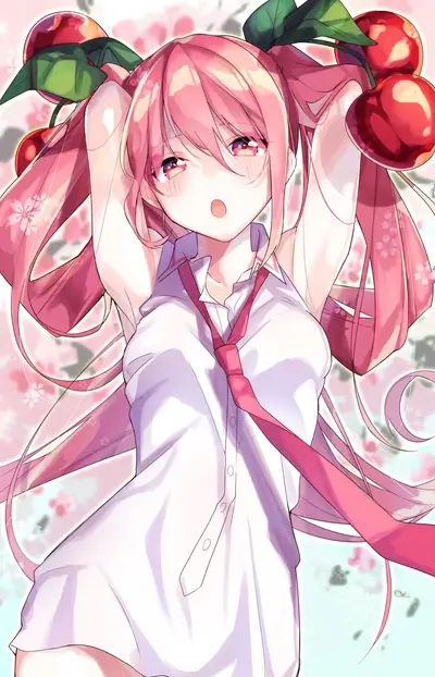Pink-haired girl with cherries in her hair