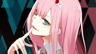 Pink-haired girl with teal eyes
