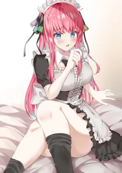 Pink-haired maid in a black and white dress