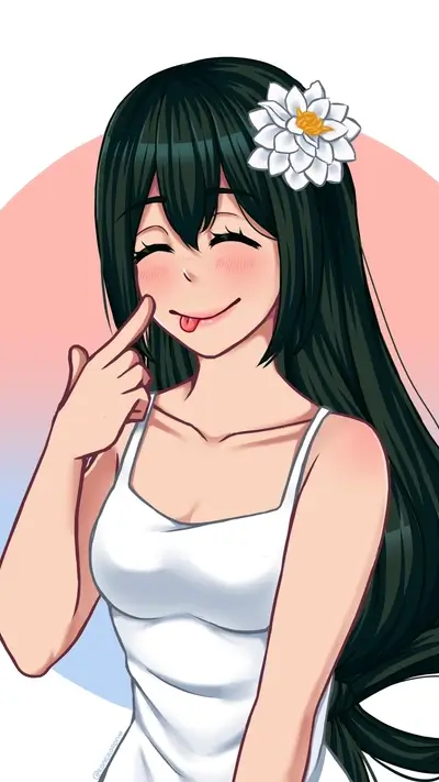 Playful girl with dark hair and a flower