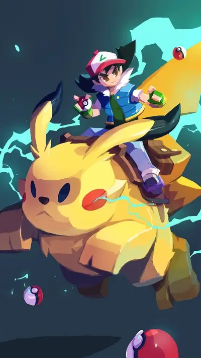 Pokemon trainer riding Pikachu