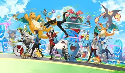 Pokémon characters and trainers enjoying a sunny day