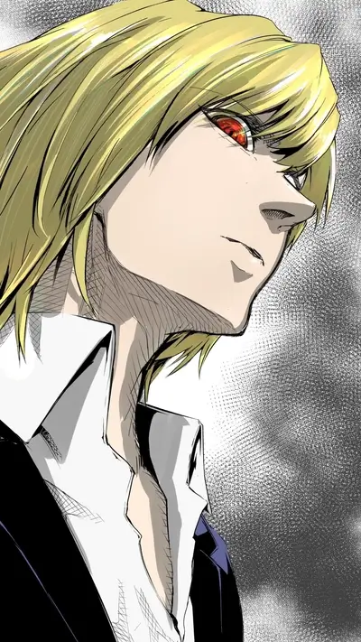 Portrait of a man with blond hair and red eyes