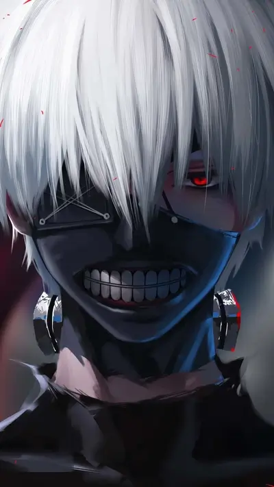 Portrait of a masked character with white hair