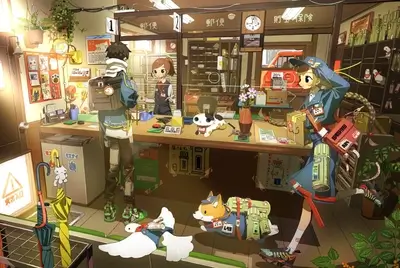 Post office with cute characters and animals