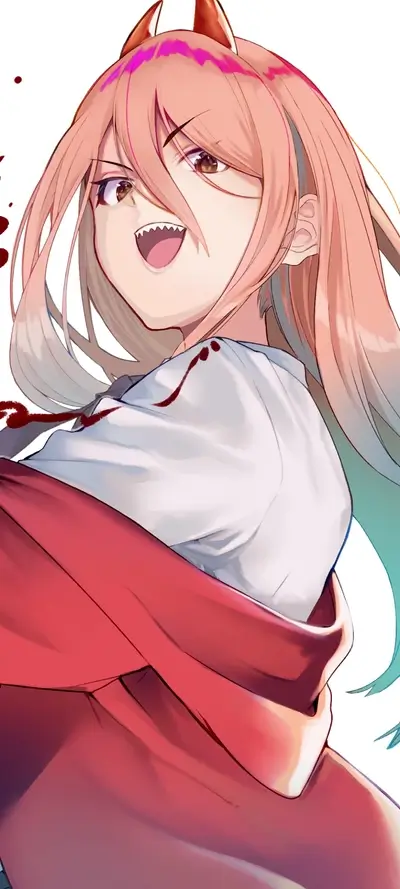 Power from Chainsaw Man, looking back with a toothy grin.