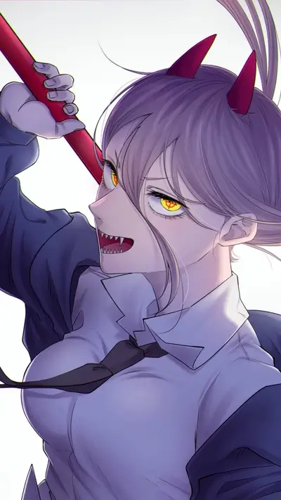 Power from Chainsaw Man wielding a blood weapon in a threatening pose