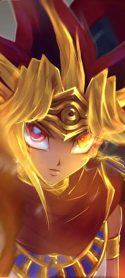 Powerful anime character with golden hair and intense stare