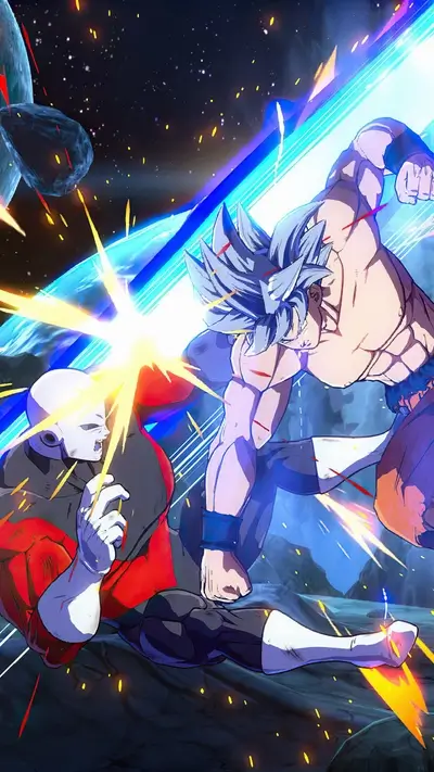 Powerful clash of titans, intense fighting scene in space, dramatic energy