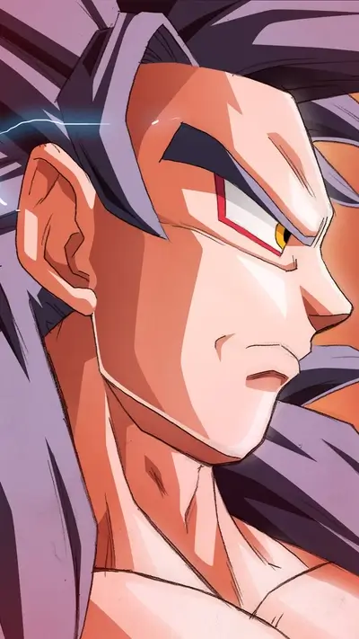 Powerful Dragon Ball character with intense expression, spiky hair, strong features
