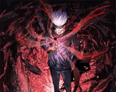 Powerful figure engulfed in red energy