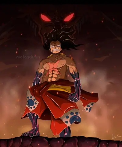 Powerful figure with fiery background
