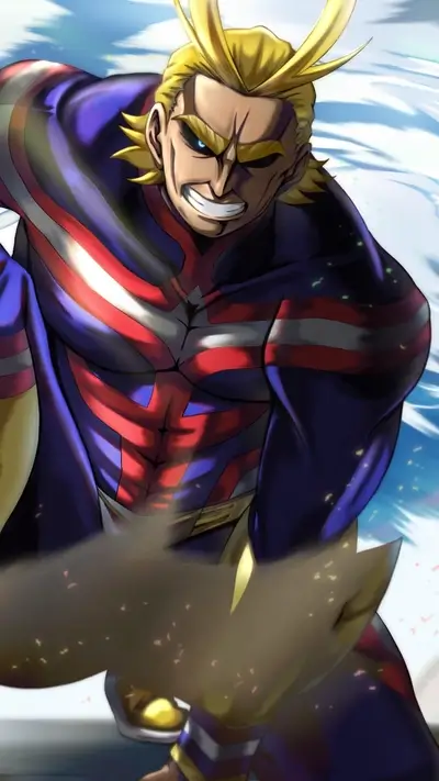 Powerful hero in dynamic pose, intense expression