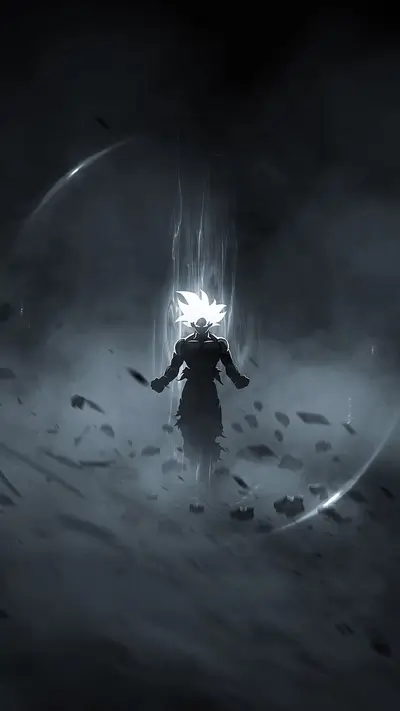 Powerful silhouette in dark misty environment