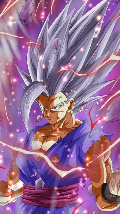Powerful warrior with silver hair, purple outfit